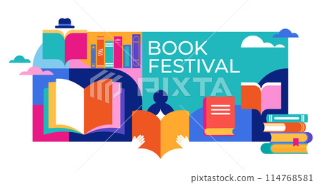 Book festival, books sale, back to school concept design. Colorful vector design and illustrations Book festival, books sale, back to school concept design. Colorful vector design and illustrations 114768581