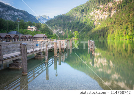 Passenger boat station, pier or dock on Konigsee lake in Berchtesgaden, Germany 114768742