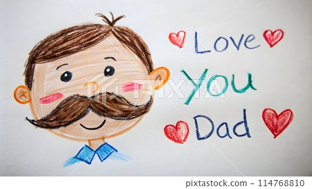 Heartwarming Father's Day Drawing: Child's Sketch of Dad with Loving Message, Banner, Poster, Flyer, Background, Gift Heartwarming Father's Day Drawing: Child's Sketch of Dad with Loving Message, Banner, Poster, Flyer, Background, Gift 114768810