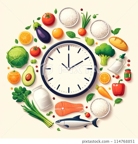 Vegetables and clock 114768851