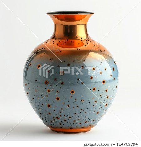 Antique Gold and Blue Ceramic Vase with Speckled Design on White Background Antique Gold and Blue Ceramic Vase with Speckled Design on White Background 114769794