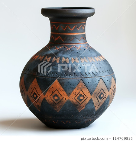 Black and Orange Tribal Patterned Vase 114769855