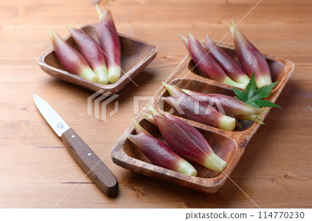 Fresh Japanese ginger (wood grain background) 114770230