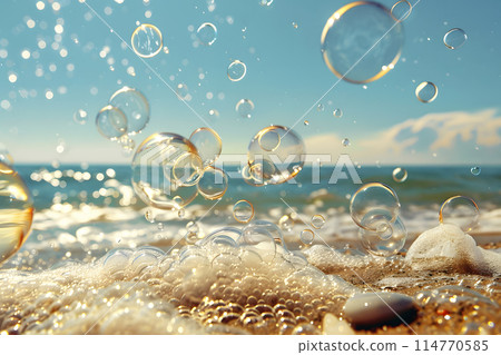 sea foam and bubbles on the shore, generative AI 114770585
