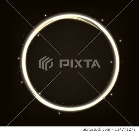 Neon swirl. Curve line light effect. Glow circles with sparkles, magic light effect. Magic circle vector. Light round frame. Rounded neon line with light effect. Energy flow tunnel. 114771272
