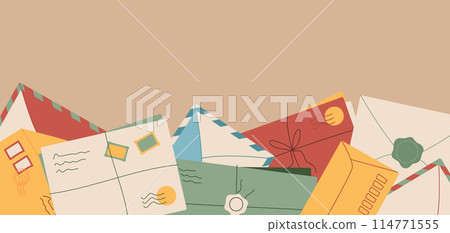 Trendy paper letter background illustration, creative style handwritten postcard template, cartoon craft post card , flat handmade envelope with correspondence and invitation design. Trendy paper letter background illustration, creative style handwritten postcard template, cartoon craft post card , flat handmade envelope with correspondence and invitation design. 114771555