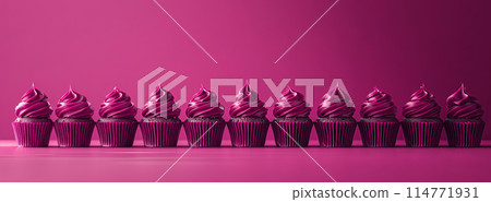 Holiday cupcakes lined row smooth frosting crimson pattern light red pastel colors, minimalistic Holiday cupcakes lined row smooth frosting crimson pattern light red pastel colors, minimalistic 114771931