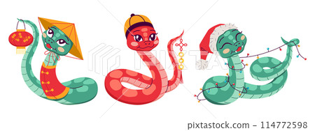 Cute snakes for Chinese zodiac year 2D cartoon characters 114772598