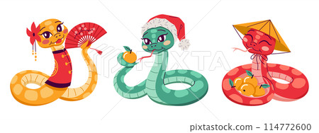 Cute snakes for Chinese zodiac year 2D cartoon characters Cute snakes for Chinese zodiac year 2D cartoon characters 114772600