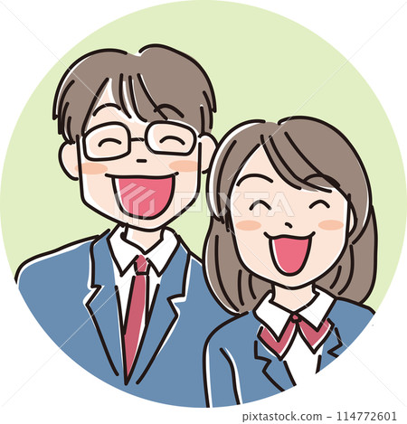 人物插畫_微笑的人_學生和穿制服的男人_戴眼鏡的男學生_女學生_背景顏色可用 114772601