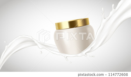 Creamy swirls and various containers realistic illustrations Creamy swirls and various containers realistic illustrations 114772608
