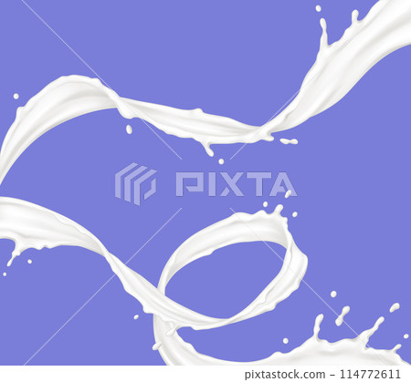 Spiral milk flows with drops realistic vector illustrations Spiral milk flows with drops realistic vector illustrations 114772611