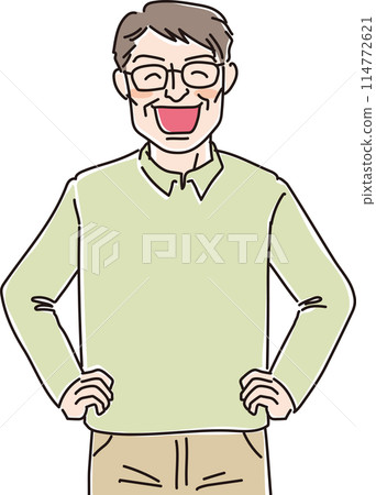 人物插畫_微笑的人_微笑的中年男子_50多歲和60多歲的男人_微笑的叔叔 114772621