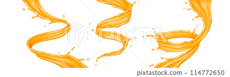 Orange juice splashing swirls realistic illustration set Orange juice splashing swirls realistic illustration set 114772650