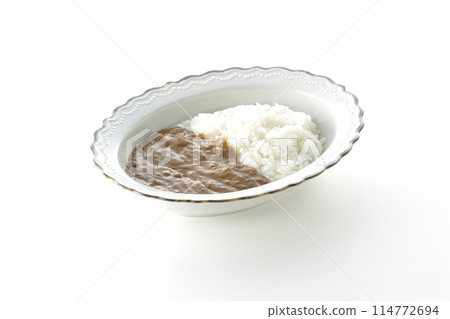 Simple curry rice photographed alone on a white background 114772694