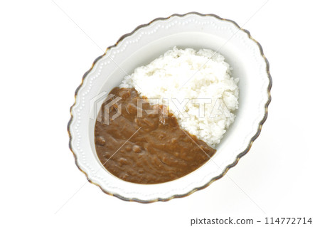 Simple curry rice photographed alone on a white background 114772714