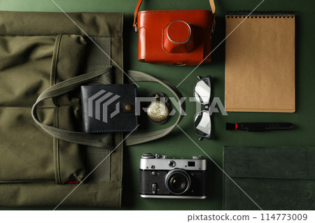 Adventure and travel concept of green background 114773009