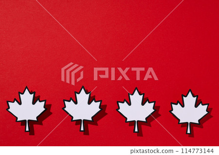 Decorative maple leaves on a red background Decorative maple leaves on a red background 114773144
