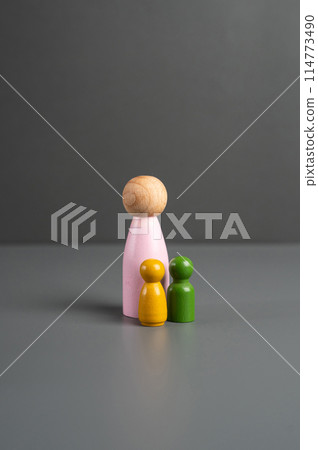 Figurine of mother and children. Social help. Motherhood and care, education and guardianship. 114773490