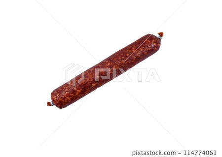Raw smoked sausage isolated on white background 114774061