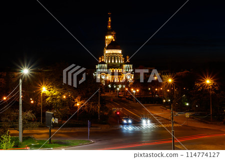 View of illuminated Annunciation cathedral at night in Kharkov, Ukraine View of illuminated Annunciation cathedral at night in Kharkov, Ukraine 114774127