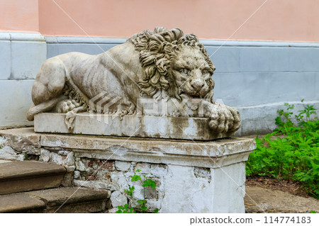 Beautiful statue of lion at Natalyevka estate complex in Kharkiv region, Ukraine Beautiful statue of lion at Natalyevka estate complex in Kharkiv region, Ukraine 114774183