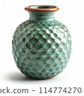 Embossed Sage Green Ceramic Vase with Coastal Pattern 114774270