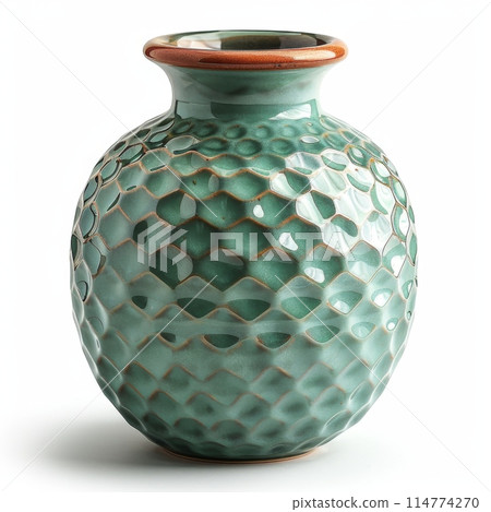 Embossed Sage Green Ceramic Vase with Coastal Pattern Embossed Sage Green Ceramic Vase with Coastal Pattern 114774270