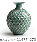 Embossed Sage Green Ceramic Vase with Coastal Pattern 114774273