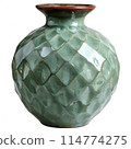 Embossed Sage Green Ceramic Vase with Coastal Pattern 114774275
