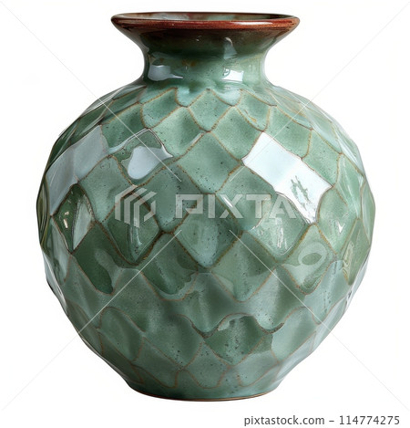 Embossed Sage Green Ceramic Vase with Coastal Pattern 114774275
