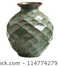 Embossed Sage Green Ceramic Vase with Coastal Pattern 114774279