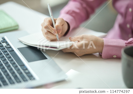 在計算機上工作的中年女子 在計算機上工作的中年女子 114774297