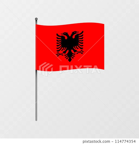 Albania national flag on flagpole. Vector illustration. 114774354