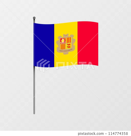 Andorra national flag on flagpole. Vector illustration. 114774358
