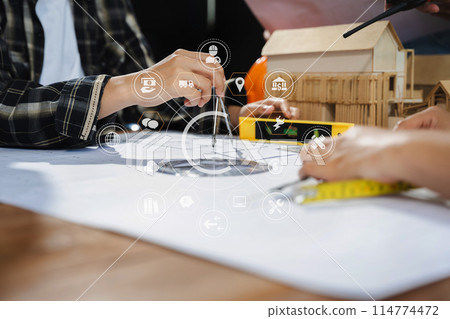 Engineer teams meeting working together working technology and business, Renewable energy-based green businesses and global warming.. 114774472