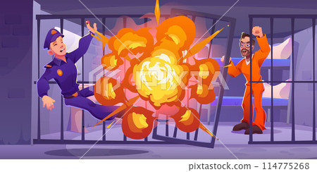 Prisoner escape from jail cell with bars cartoon 114775268