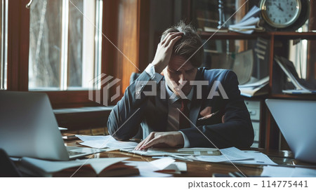 疲憊而沮喪的商人 疲憊而沮喪的商人 114775441