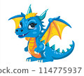 An electric blue dragon with yellow wings. Vector illustration isolated on white background 114775937