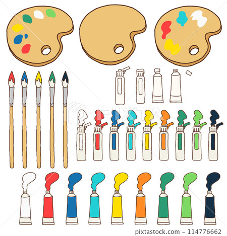 Paint and paintbrush art illustration set 114776662