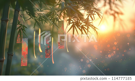Illustration of Tanabata Bamboo Decorations 114777185