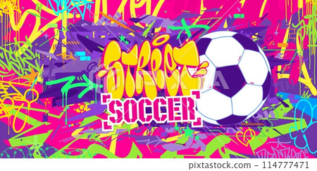 Trendy Abstract Hip Hop Urban Street Art Graffiti Style Soccer Or Football Illustration Background 114777471