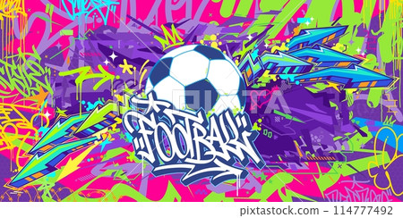 Trendy Abstract Hip Hop Urban Street Art Graffiti Style Soccer Or Football Illustration Background Trendy Abstract Hip Hop Urban Street Art Graffiti Style Soccer Or Football Illustration Background 114777492