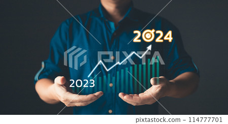 Businessmen hold target 2024 and progress of business and analyze financial, and investment. plan strategy to success goals and growth stock. online business, e-commerce, online marketing. Businessmen hold target 2024 and progress of business and analyze financial, and investment. plan strategy to success goals and growth stock. online business, e-commerce, online marketing. 114777701
