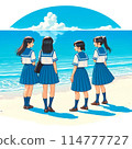 在海邊享受青春的女高中生 114777727