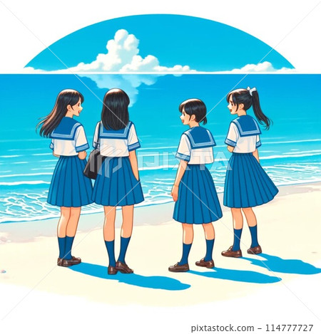 High school girls enjoying their youth at the beach 114777727