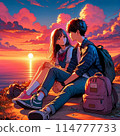 青島一對情侶一邊閒逛一邊看日落 114777733