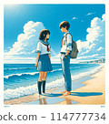 沙灘上的一對年輕夫婦 114777734