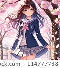 以櫻花為背景的高中女生形象 114777738