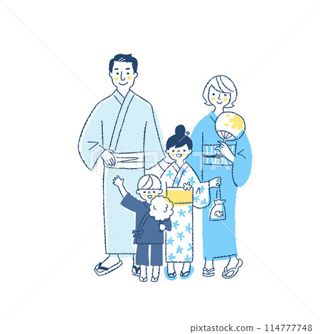 一家四口穿著浴衣 114777748